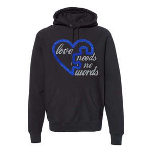 Love Needs No Words Autism Awareness Heart Puzzle Premium Hoodie