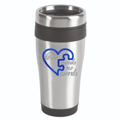 Love Needs No Words Autism Awareness Heart Puzzle 16oz Travel Tumbler