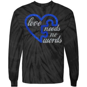 Love Needs No Words Autism Awareness Heart Puzzle Tie-Dye Long Sleeve Shirt