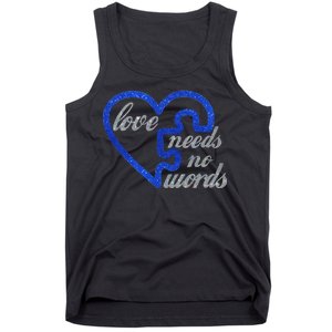 Love Needs No Words Autism Awareness Heart Puzzle Tank Top