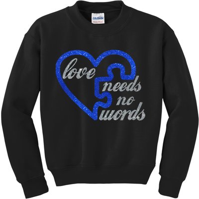 Love Needs No Words Autism Awareness Heart Puzzle Kids Sweatshirt