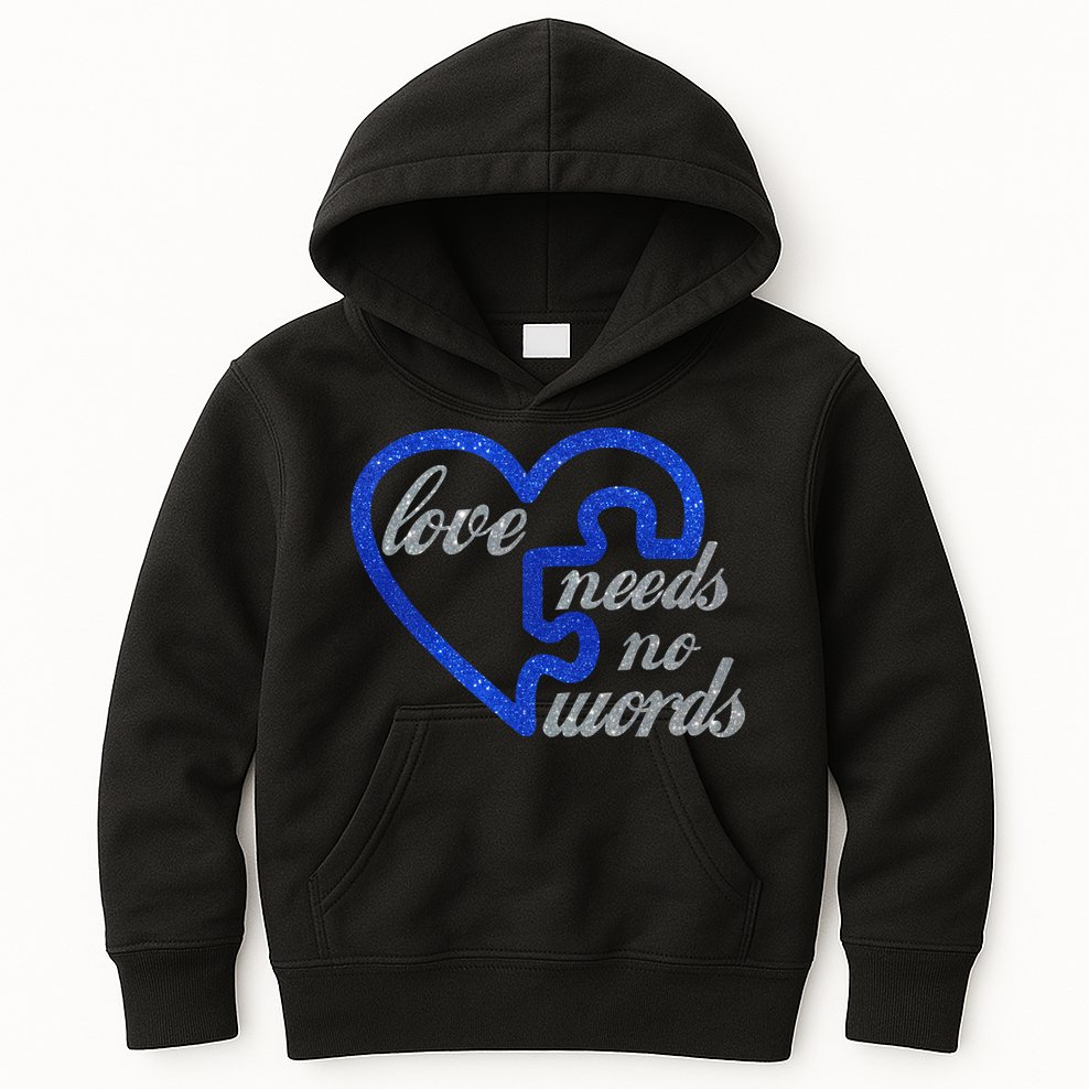 Love Needs No Words Autism Awareness Heart Puzzle Kids Hoodie
