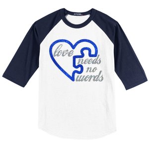 Love Needs No Words Autism Awareness Heart Puzzle Baseball Sleeve Shirt