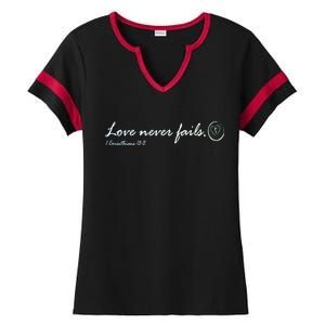 Love Never Fails Ladies Halftime Notch Neck Tee