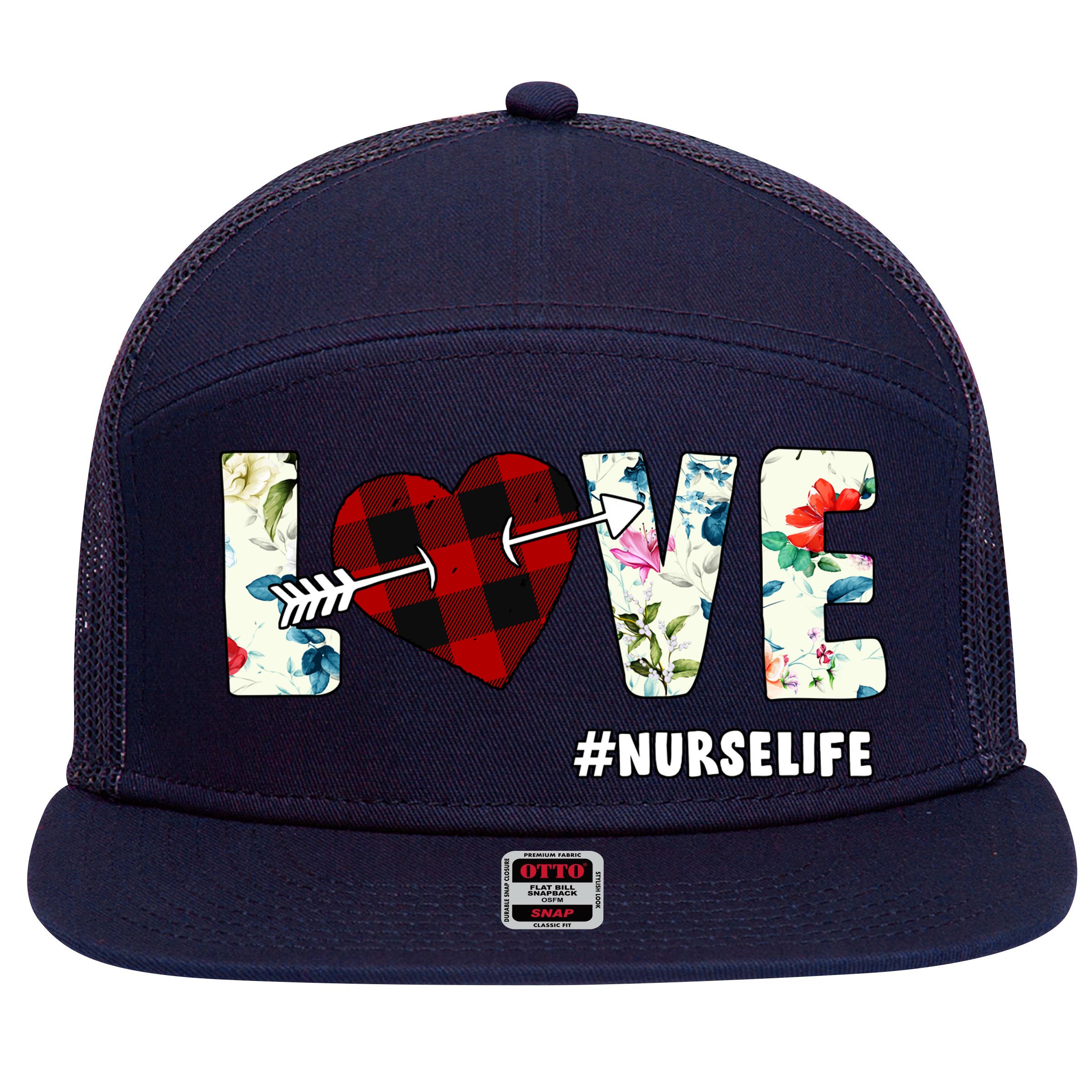 Love NurseLife Arrow Heart 7 Panel Mesh Trucker Snapback Hat