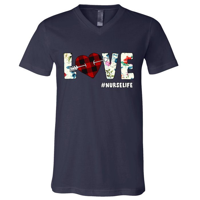 Love NurseLife Arrow Heart V-Neck T-Shirt