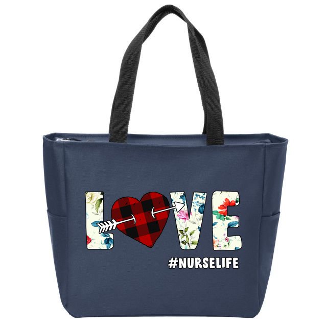 Love NurseLife Arrow Heart Zip Tote Bag