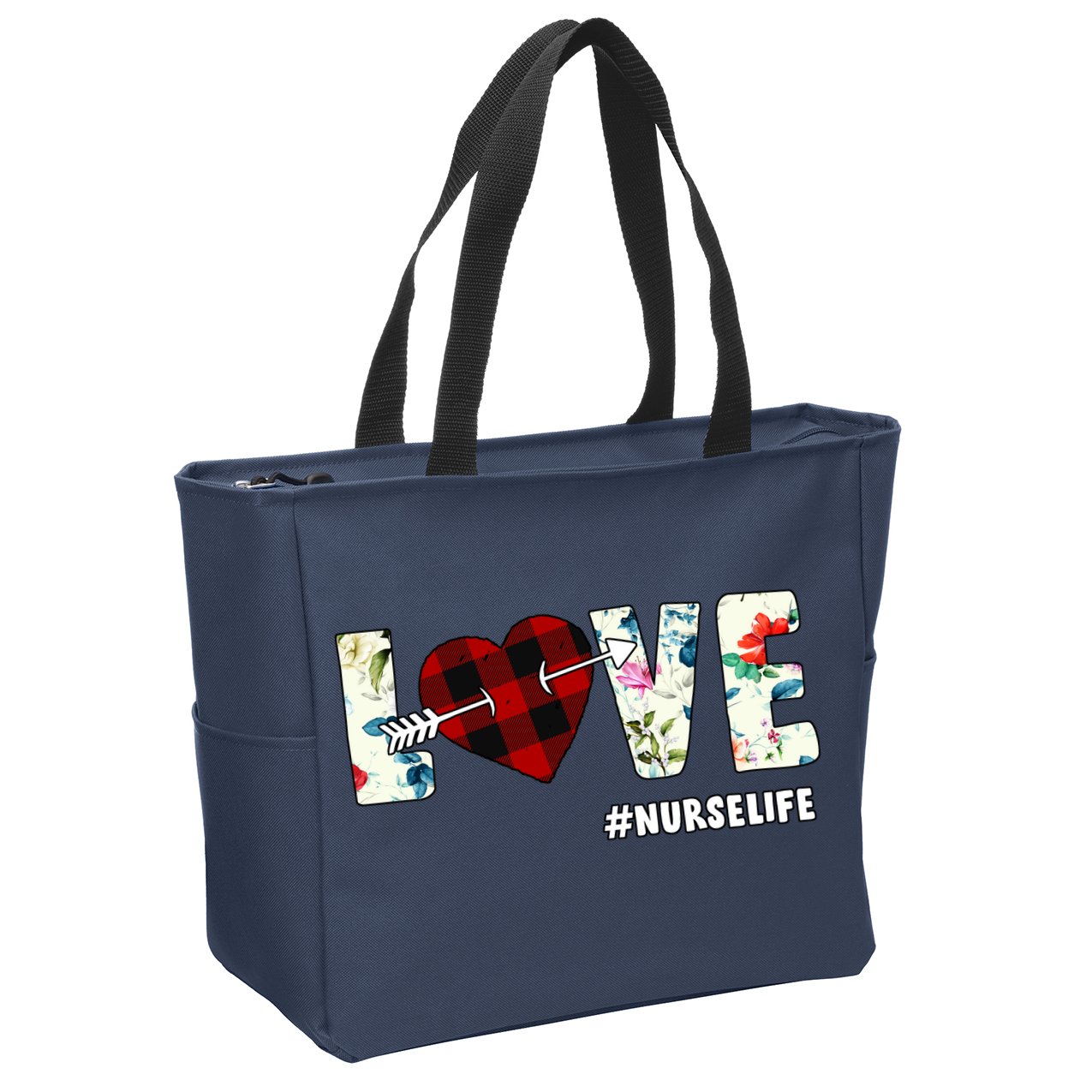 Love NurseLife Arrow Heart Zip Tote Bag