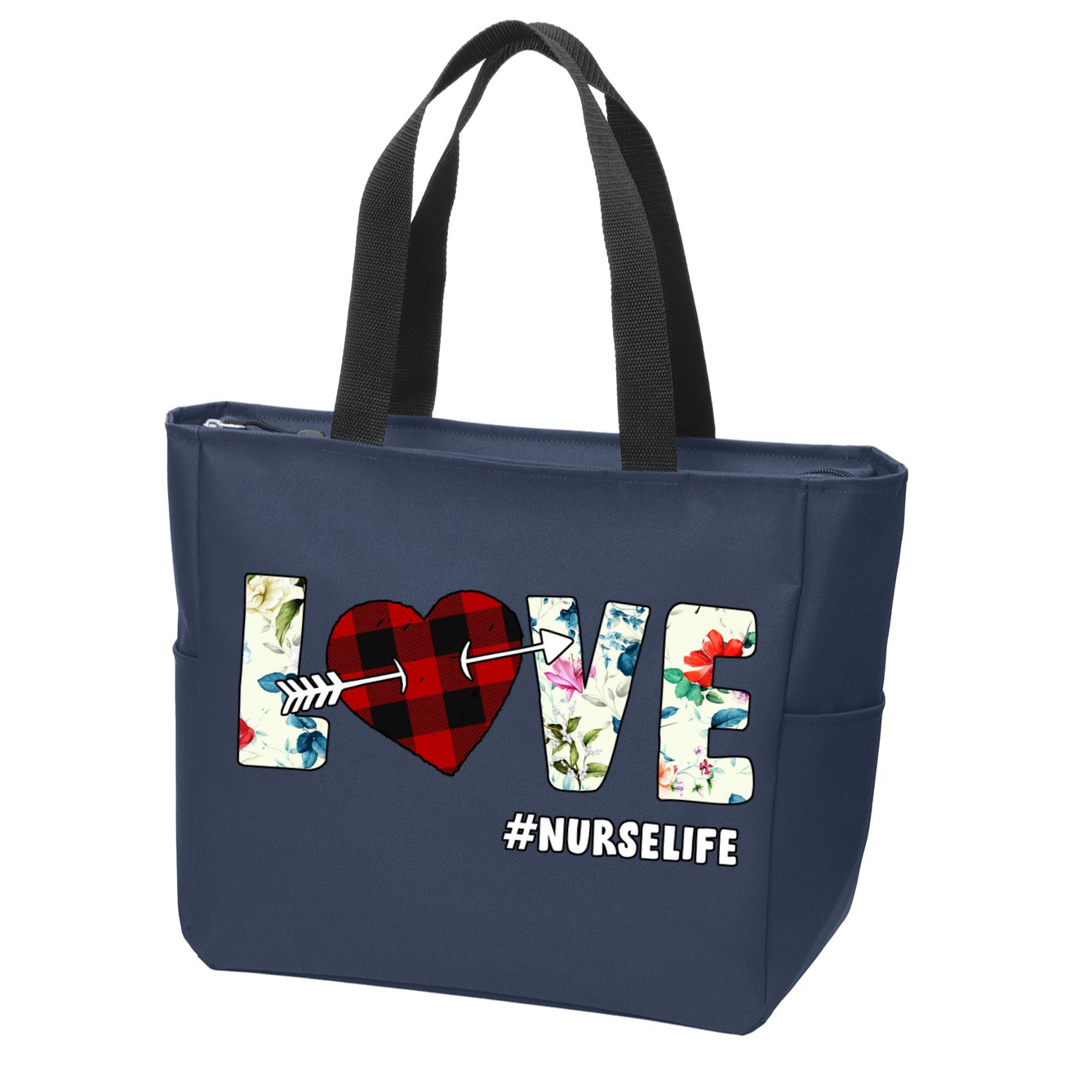 Love NurseLife Arrow Heart Zip Tote Bag