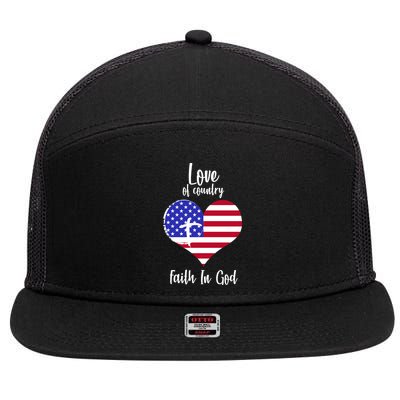 Love Of Country And Faith In God 7 Panel Mesh Trucker Snapback Hat