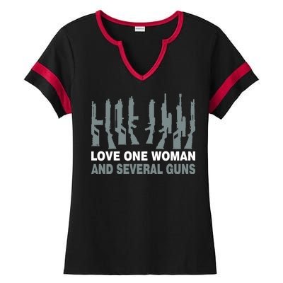 Love One Woman And Several Guns Ladies Halftime Notch Neck Tee