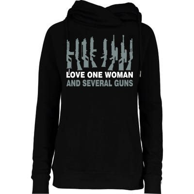 Love One Woman And Several Guns Womens Funnel Neck Pullover Hood