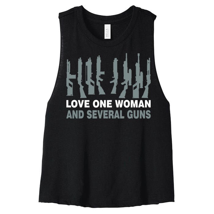 Love One Woman And Several Guns Women's Racerback Cropped Tank