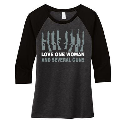 Love One Woman And Several Guns Women's Tri-Blend 3/4-Sleeve Raglan Shirt