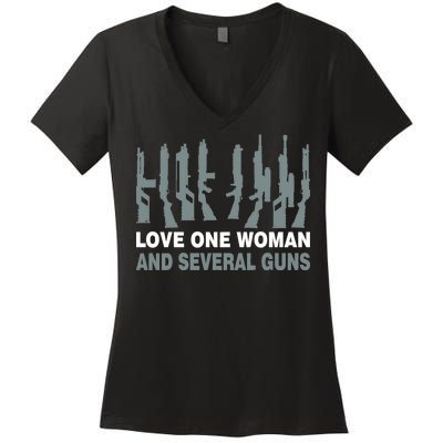 Love One Woman And Several Guns Women's V-Neck T-Shirt