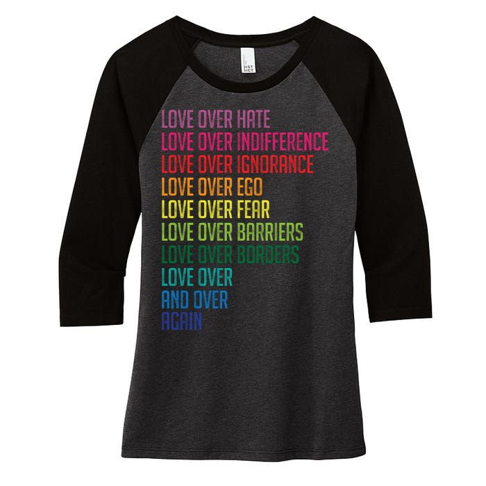 Love Over Everything  Women's Tri-Blend 3/4-Sleeve Raglan Shirt