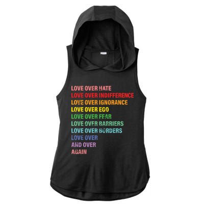 Love Over Hate Love Over Indifference  Ladies PosiCharge Tri-Blend Wicking Draft Hoodie Tank