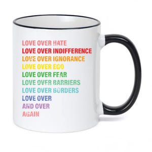 Love Over Hate Love Over Indifference  11oz Black Color Changing Mug