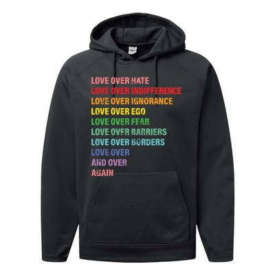 Love Over Hate Love Over Indifference  Performance Fleece Hoodie