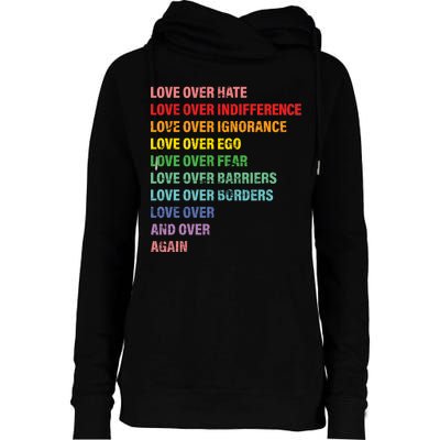 Love Over Hate Love Over Indifference  Womens Funnel Neck Pullover Hood