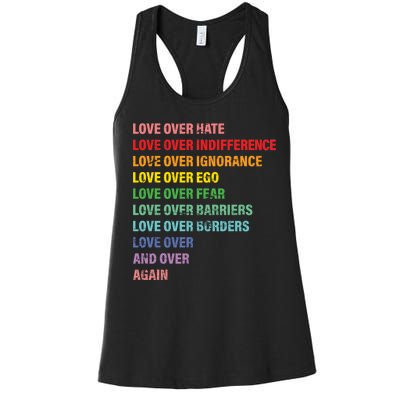 Love Over Hate Love Over Indifference  Women's Racerback Tank