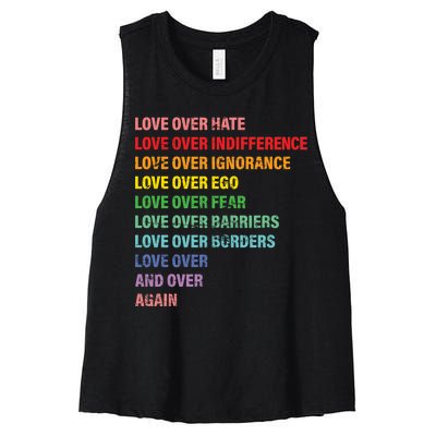 Love Over Hate Love Over Indifference  Women's Racerback Cropped Tank