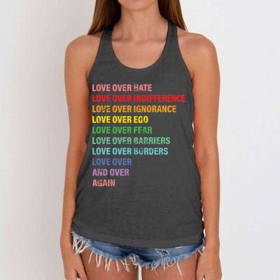 Love Over Hate Love Over Indifference  Women's Knotted Racerback Tank