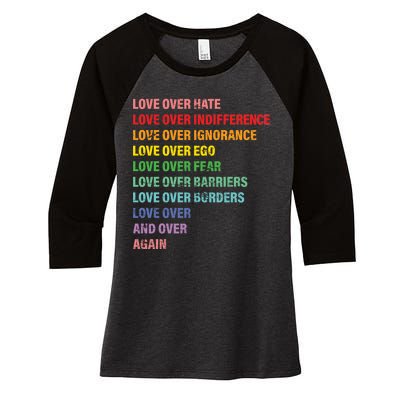 Love Over Hate Love Over Indifference  Women's Tri-Blend 3/4-Sleeve Raglan Shirt