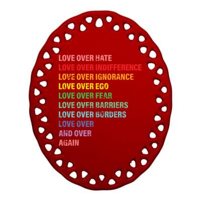 Love Over Hate Love Over Indifference  Ceramic Oval Ornament