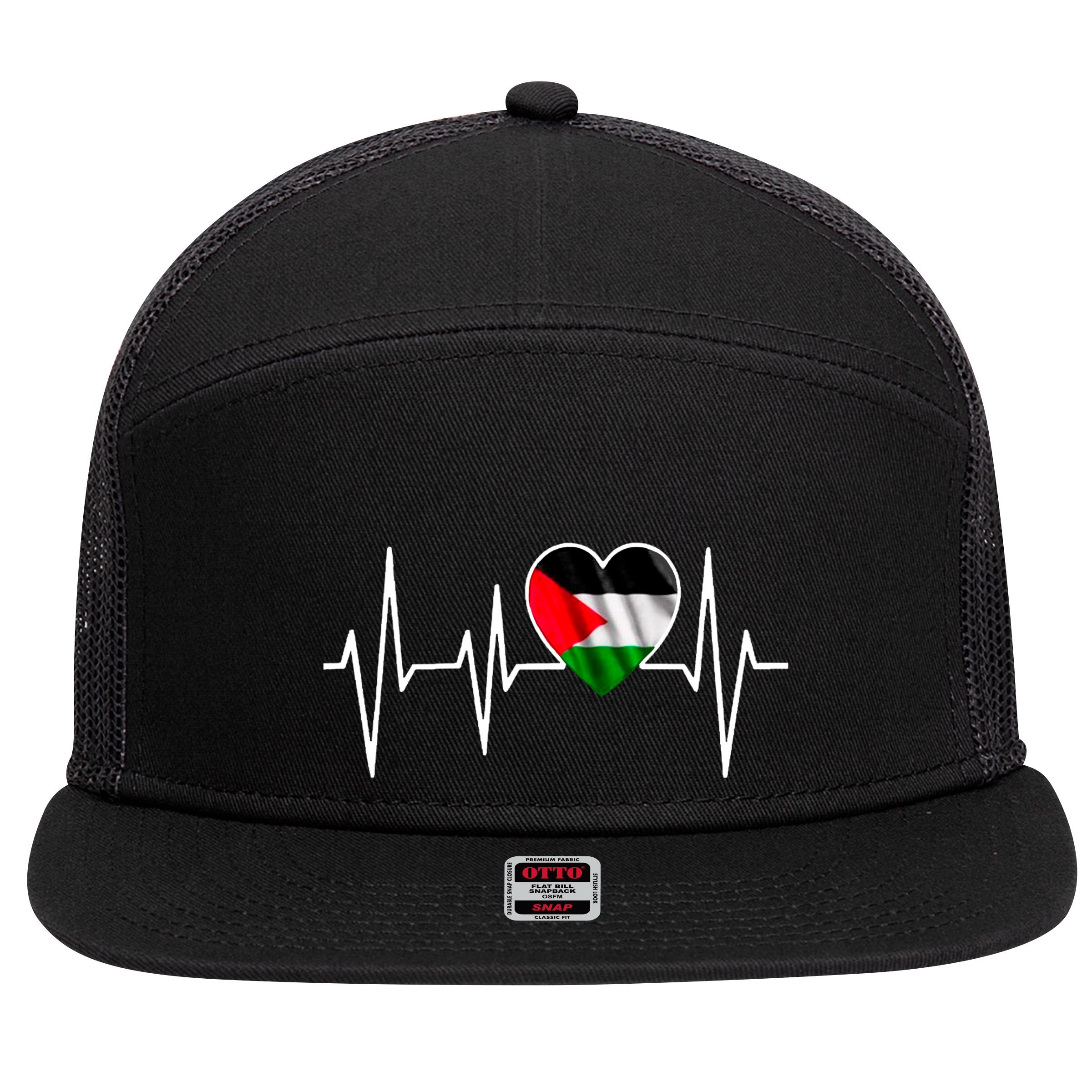 Love Pakistan Flag Heartbeat Pulse 7 Panel Mesh Trucker Snapback Hat
