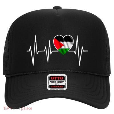 Love Pakistan Flag Heartbeat Pulse High Crown Mesh Back Trucker Hat