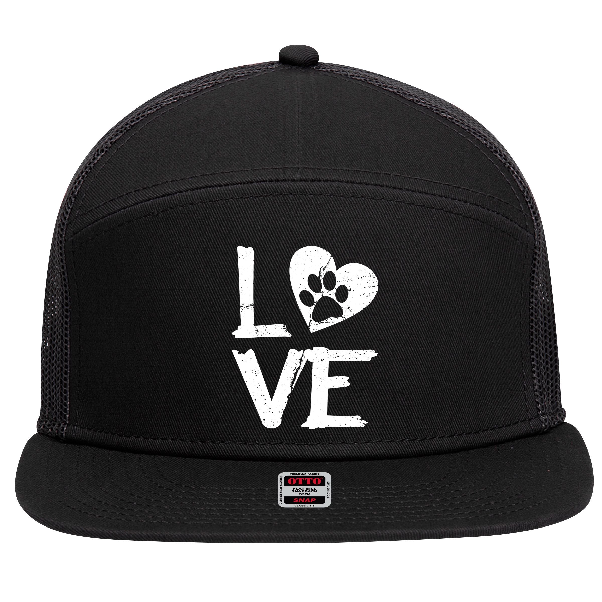 Love Paw In Heart 7 Panel Mesh Trucker Snapback Hat