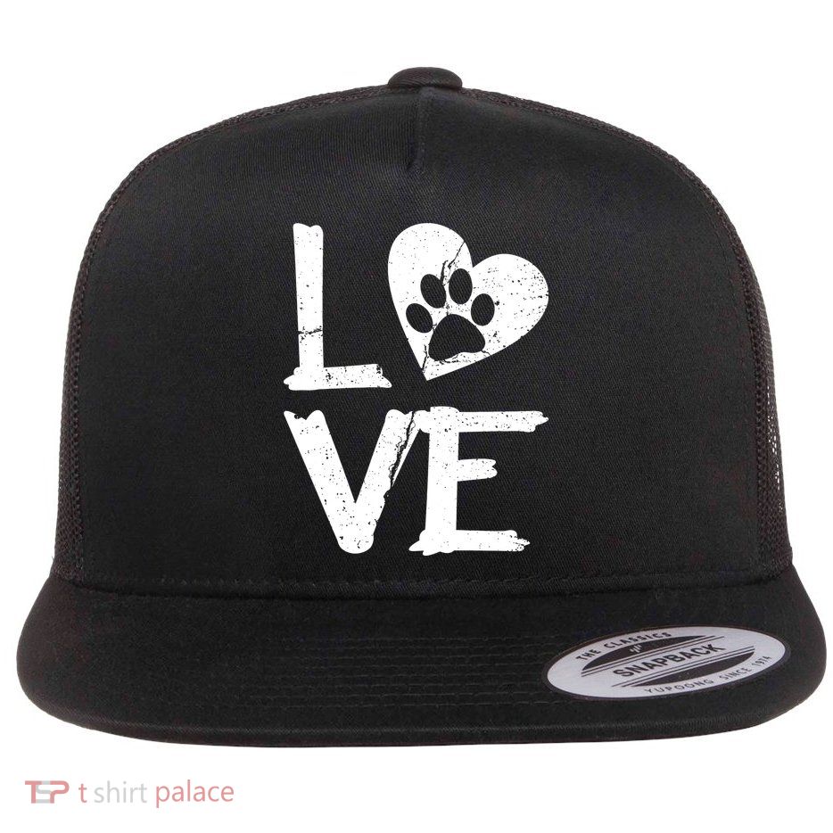 Love Paw In Heart Flat Bill Trucker Hat