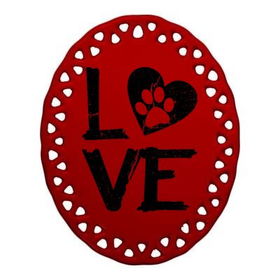 Love Paw In Heart Ceramic Oval Ornament