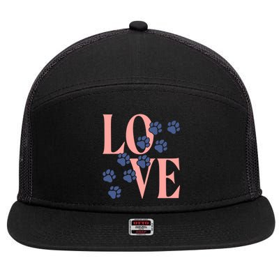 Love Paw Print 7 Panel Mesh Trucker Snapback Hat