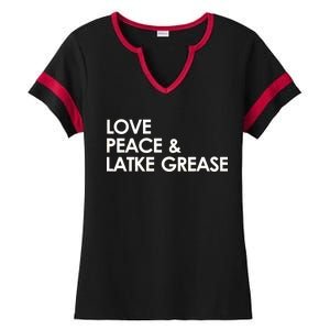 Love Peace & Latke Grease Funny Hanukkah Ladies Halftime Notch Neck Tee