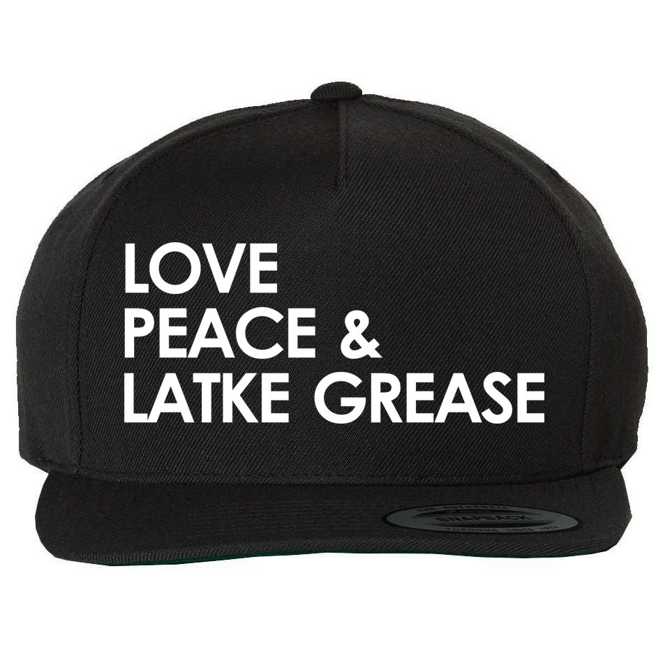 Love Peace & Latke Grease Funny Hanukkah Wool Snapback Cap