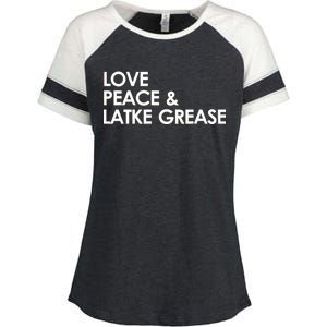 Love Peace & Latke Grease Funny Hanukkah Enza Ladies Jersey Colorblock Tee