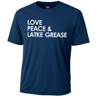 Love Peace & Latke Grease Funny Hanukkah Cooling Performance Crew T-Shirt