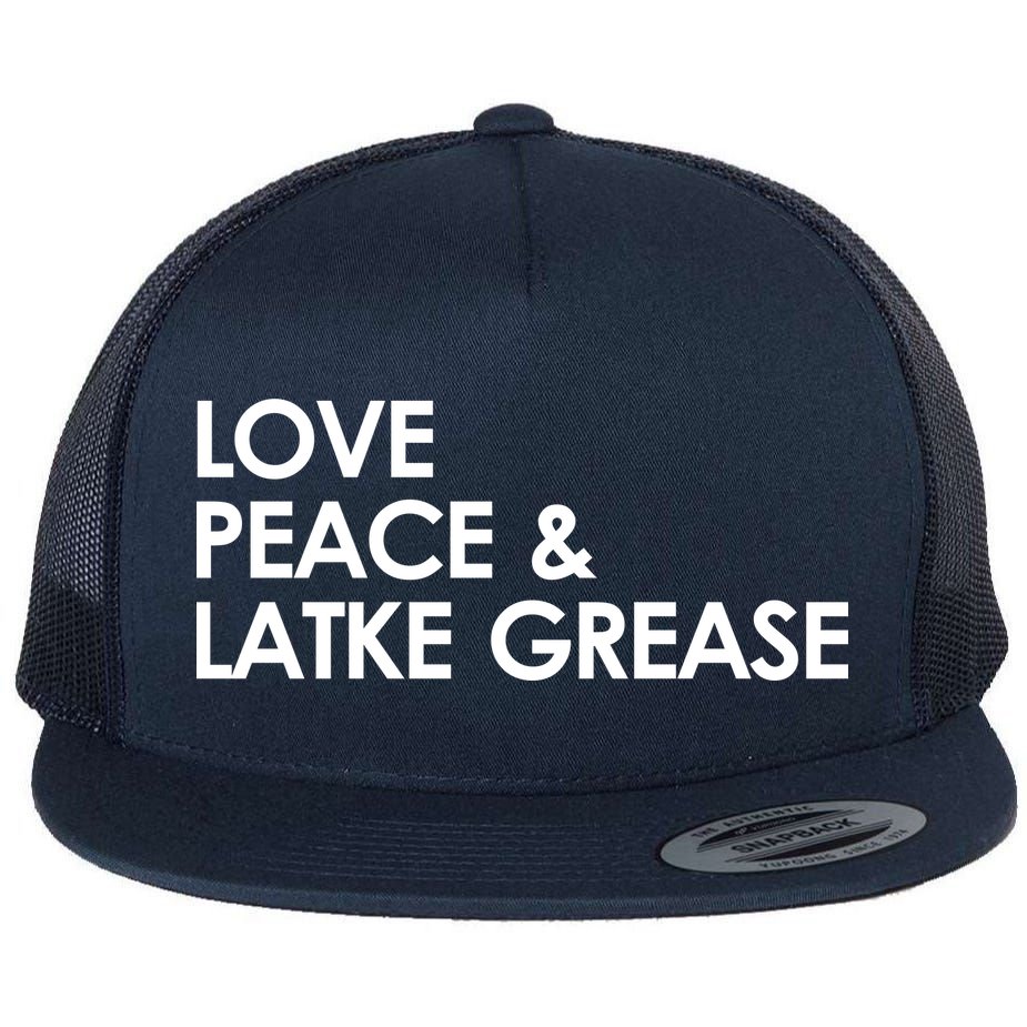 Love Peace & Latke Grease Funny Hanukkah Flat Bill Trucker Hat