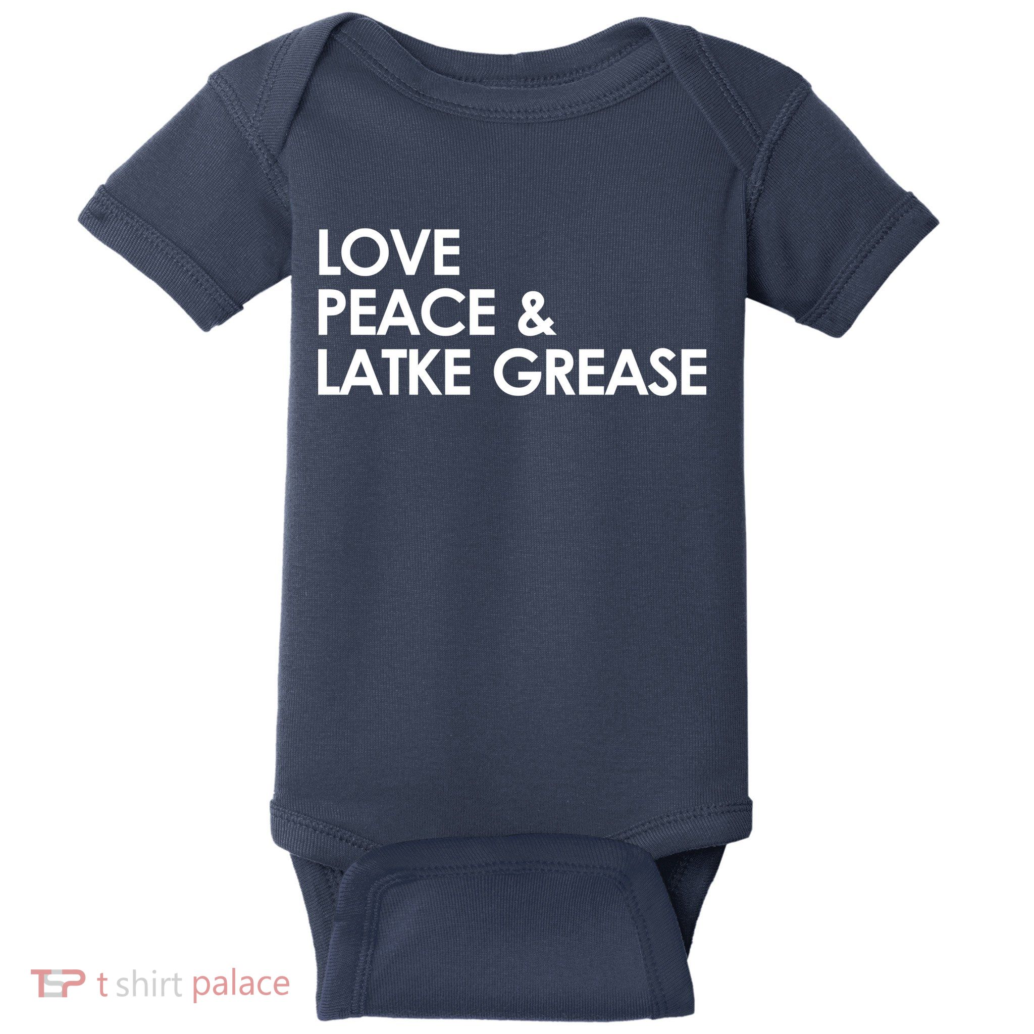 Love Peace & Latke Grease Funny Hanukkah Baby Bodysuit