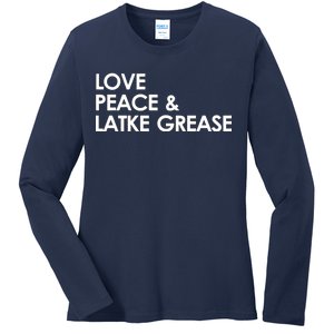 Love Peace & Latke Grease Funny Hanukkah Ladies Long Sleeve Shirt