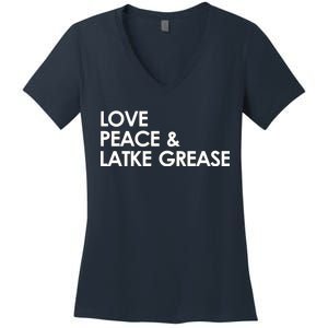 Love Peace & Latke Grease Funny Hanukkah Women's V-Neck T-Shirt