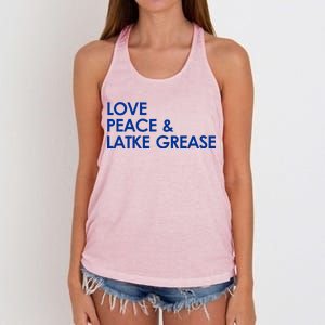 Love Peace & Latke Grease Funny Hanukkah Women's Knotted Racerback Tank