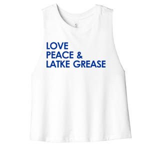 Love Peace & Latke Grease Funny Hanukkah Women's Racerback Cropped Tank