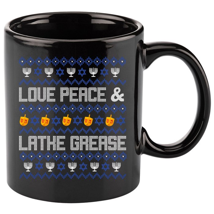 Love Peace & Latke Grease Hanukkah Ugly 11oz C Handle Ceramic Mug