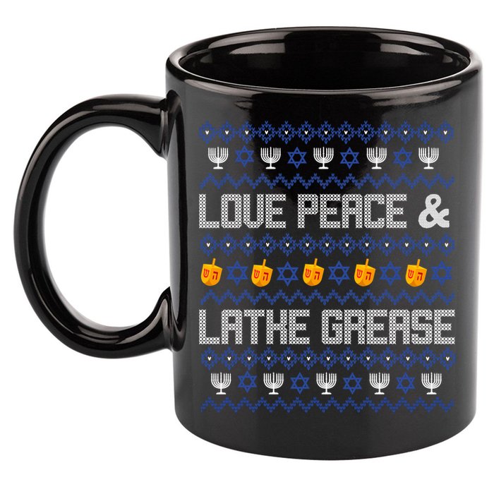 Love Peace & Latke Grease Hanukkah Ugly 11oz C Handle Ceramic Mug