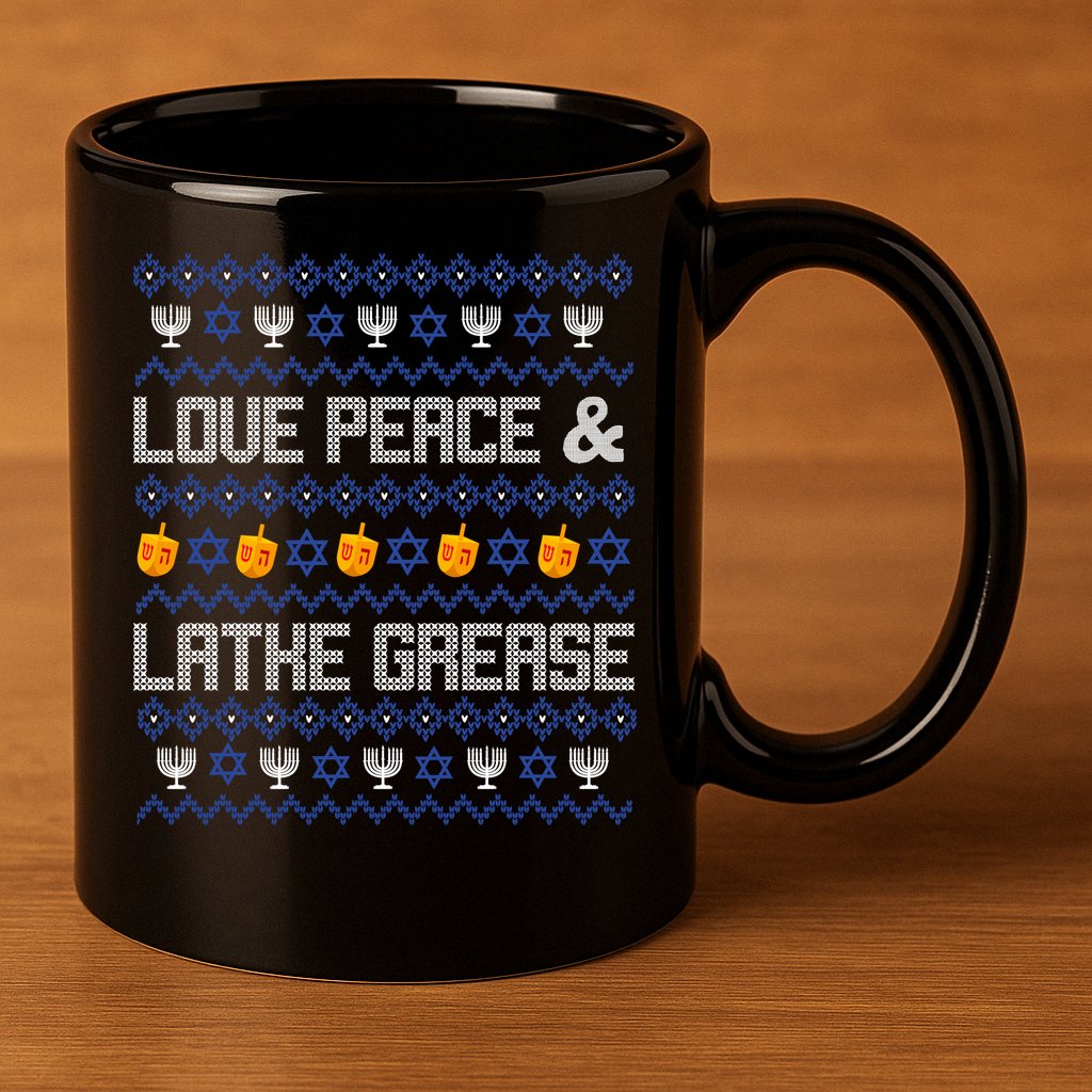 Love Peace & Latke Grease Hanukkah Ugly 11oz C Handle Ceramic Mug