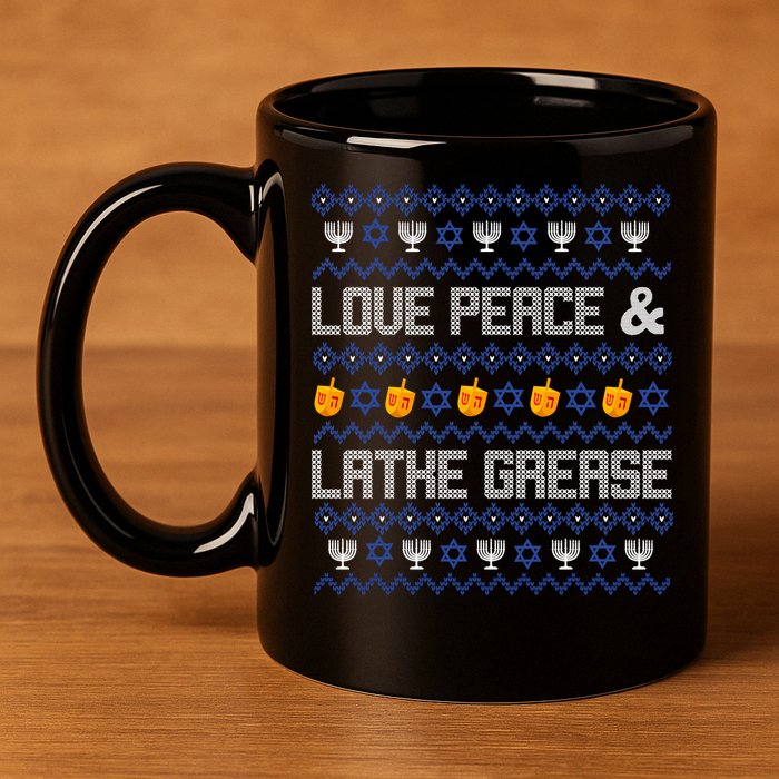 Love Peace & Latke Grease Hanukkah Ugly 11oz C Handle Ceramic Mug