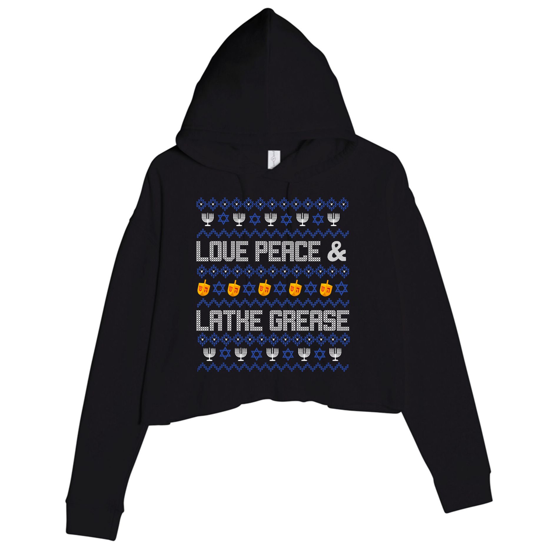 Love Peace & Latke Grease Hanukkah Ugly Crop Fleece Hoodie